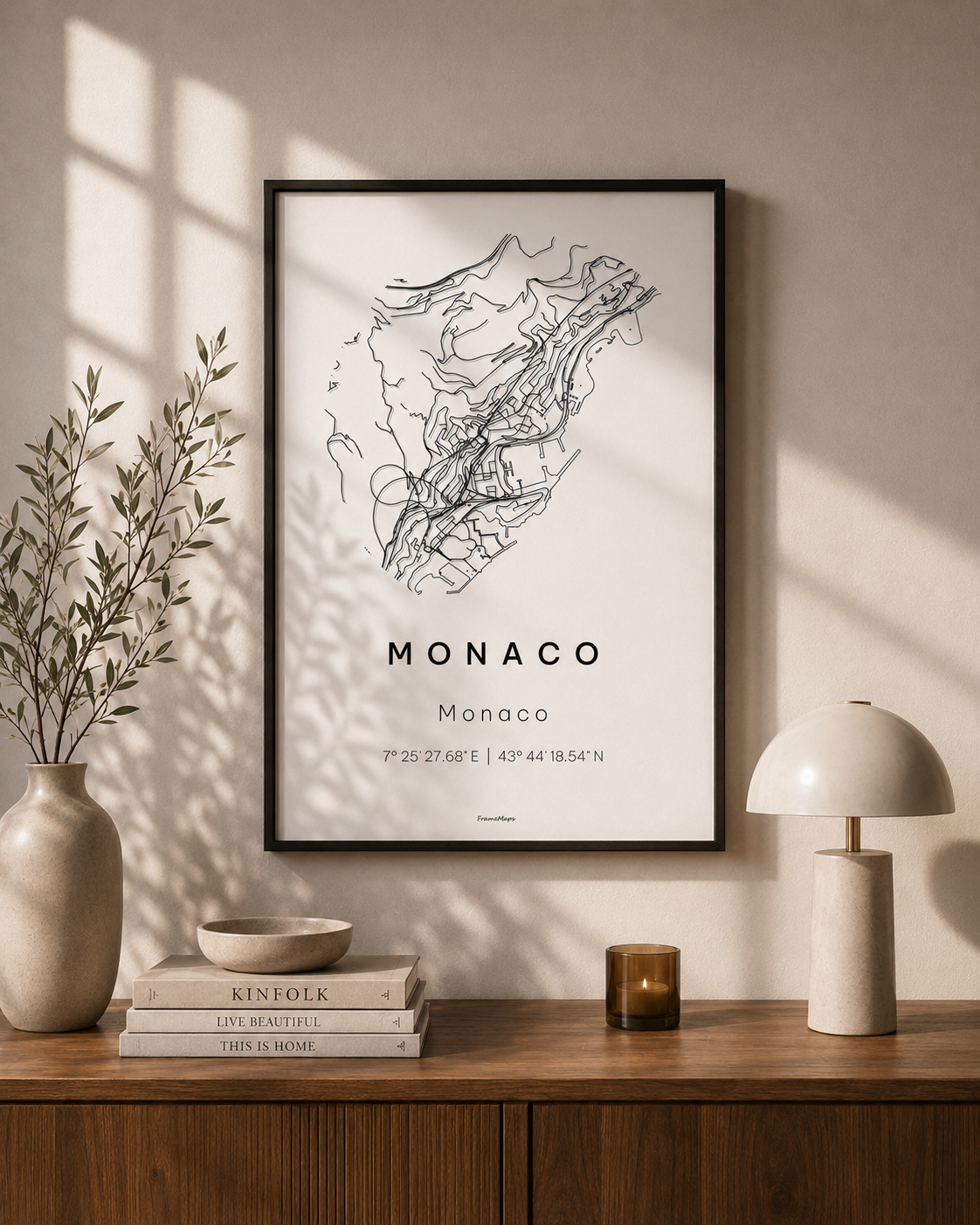 Poster FrameMaps de Monaco em ambiente interior