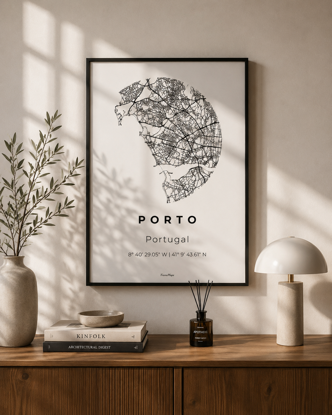 FrameMaps Porto poster in an interior setting